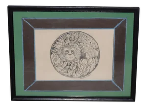 Edward Lupper (1936-2016) "Lion in His Garden" Original Charcoal Drawing C.1960s