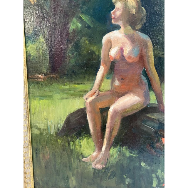 Green 1940s Female Nude Painting Signed M.S.Pearson For Sale - Image 8 of 8