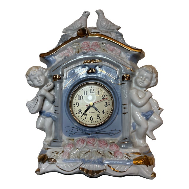 Cherub Vintage Porcelain Clock For Sale