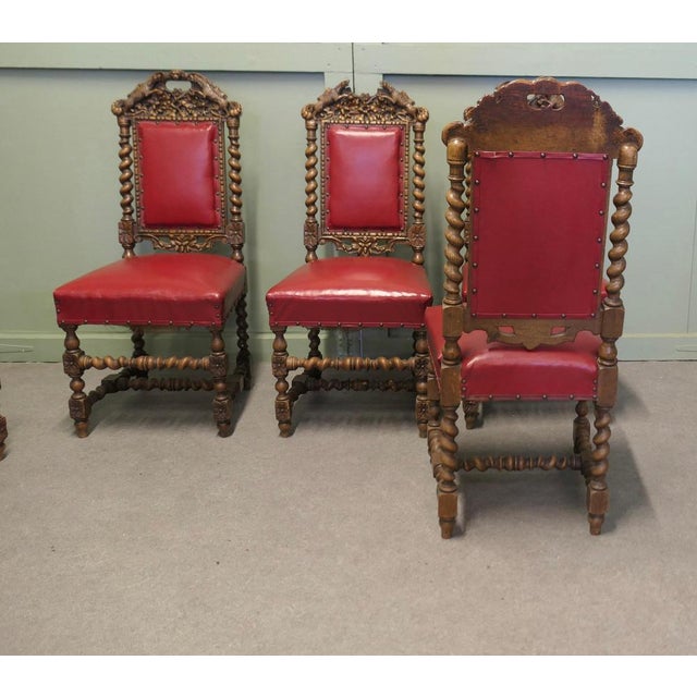 Antique Black-Forest Carved Oak Dining Chairs, Set of 5 For Sale - Image 4 of 10