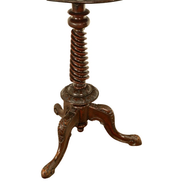 Antique Irish Carved Burl Walnut Spiral Twist Pedestal Tripod Wine Table 1860 For Sale - Image 16 of 18