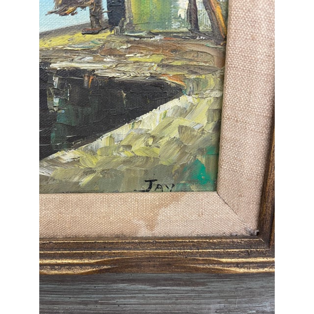 Vintage Mid Century Coastal Harbor Painting Signed “Jay," Framed by Wolsey, California For Sale - Image 4 of 10