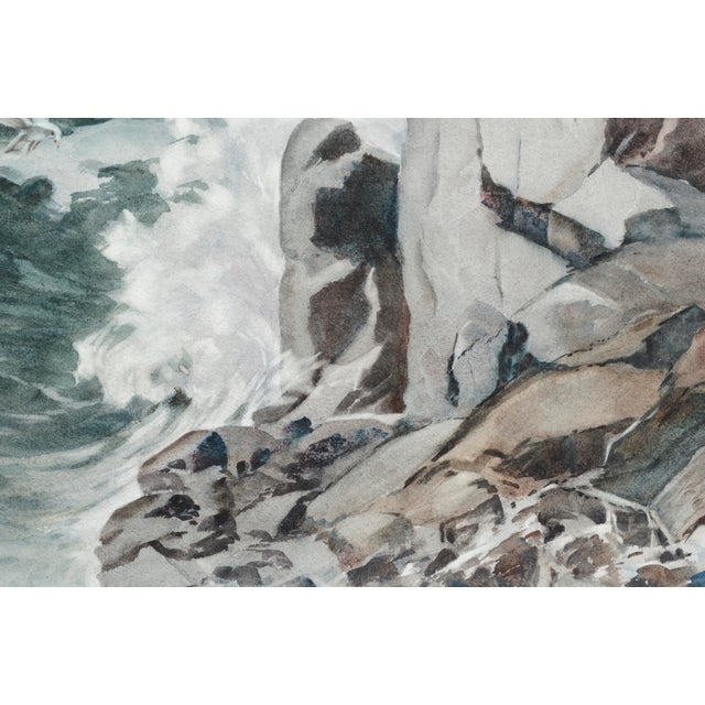 Mid 20th Century Joseph Yeager Monolith Rock - Monterey, California Seascape Circa 1940s-1950s For Sale - Image 5 of 6