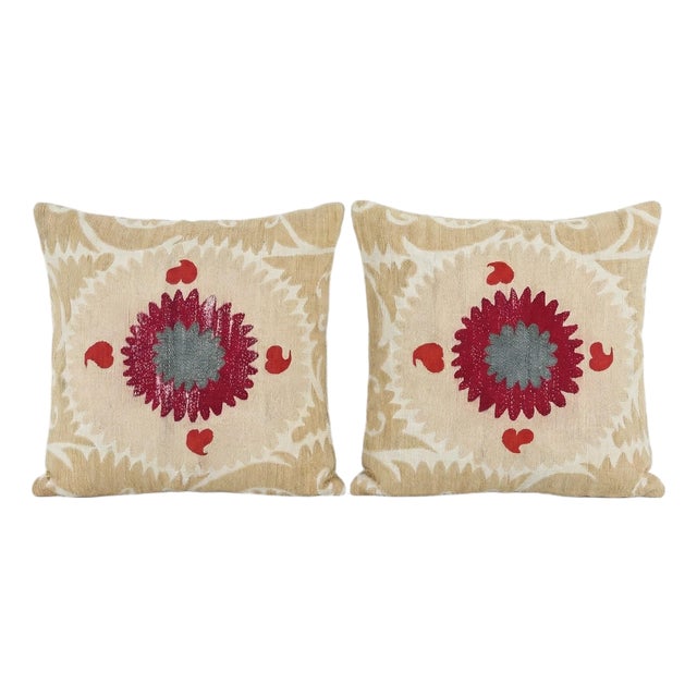Uzbek Suzani Bedding Pillow Cover 21'' X 28'' - Set of Two For Sale