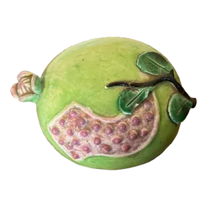 Antique 19th Century Chinese Export Porcelain Temple Altar Fruit Pomegranate in Famille Rose Palette