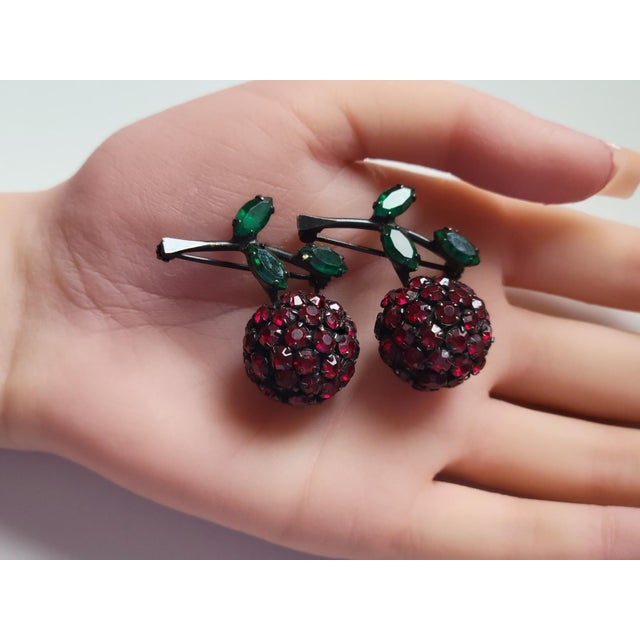 Metal Vintage Rhinestone Cherry Brooches Set For Sale - Image 7 of 8