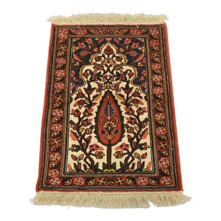 Ghoochan Rug 2′ X 2’11” Ivory Wool Vintage Traditional Hand-Knotted Carpet For Sale