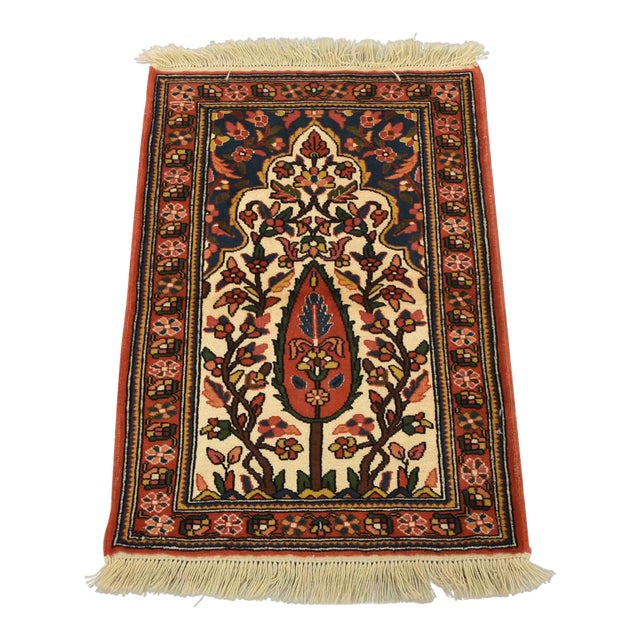 Ghoochan Rug 2′ X 2’11” Ivory Wool Vintage Traditional Hand-Knotted Carpet For Sale