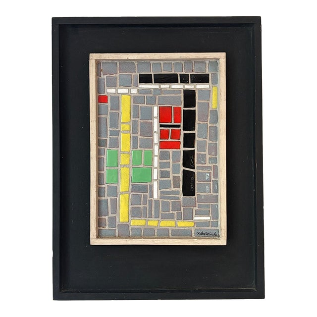Mid Century Bauhaus Abstract Framed Ceramic Mosaic For Sale