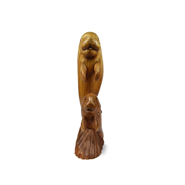 Nautical Hand Carved Wooden Sealion Seal Sea Animal Figurine For Sale - Image 3 of 7