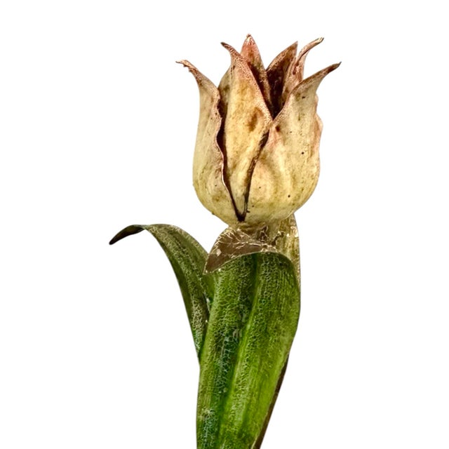 Vintage Italian Hand Painted Tole Tulip Candle Holders / Botanical Floral Candlesticks, a Pair For Sale - Image 4 of 5