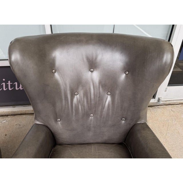 Pair of Hooker Furniture Faux-Leather Army-Green/Gray Maya Chairs For Sale - Image 12 of 18