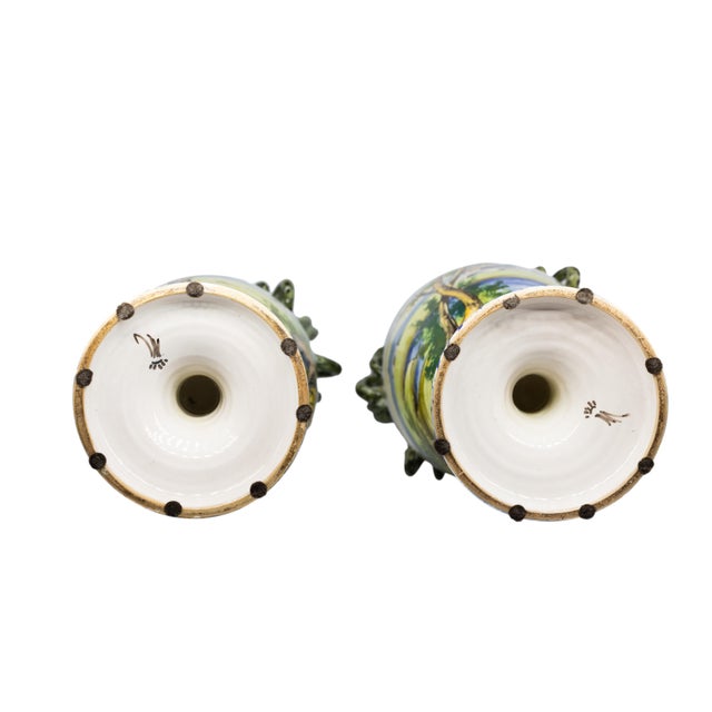 Pair of Italian Maiolica Vases, Coiled Snake Handles, Ca. 1880 For Sale - Image 9 of 10