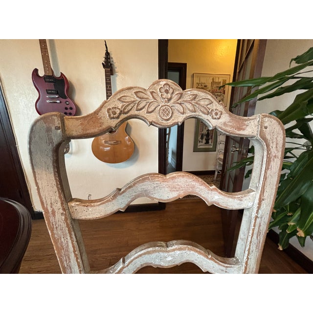 Vintage French Dining Chairs S/6 Ladder-Back Rush Seats Custom Pads For Sale - Image 10 of 12