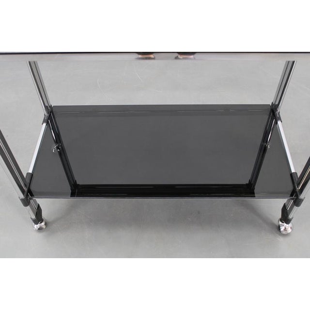 Italian Chrome and Smoked Glass Serving Table on Casters, 1970s For Sale - Image 9 of 16