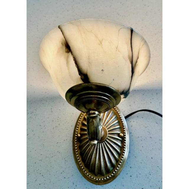 Pair Brass Alabaster Sunburst Wall Sconces For Sale In Palm Springs - Image 6 of 18
