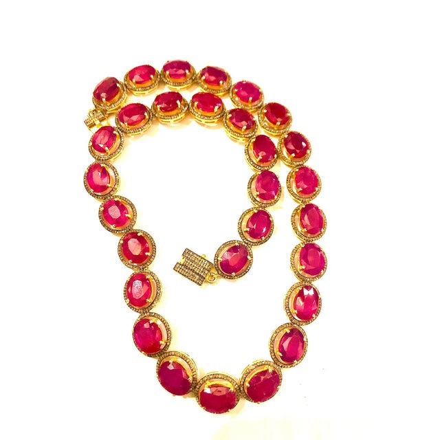 Late 20th Century Bochic “Capri” Vintage Ruby & Diamond Necklace & Earring Set 18K Gold & Silver For Sale - Image 5 of 8
