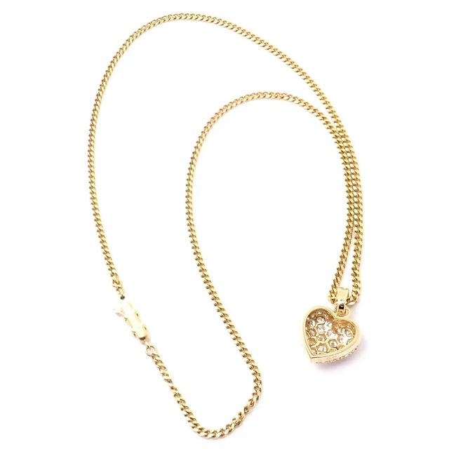 Metal Cartier 18k Yellow Gold 2ct Diamond Pavé Large Heart Pendant Necklace For Sale - Image 7 of 11