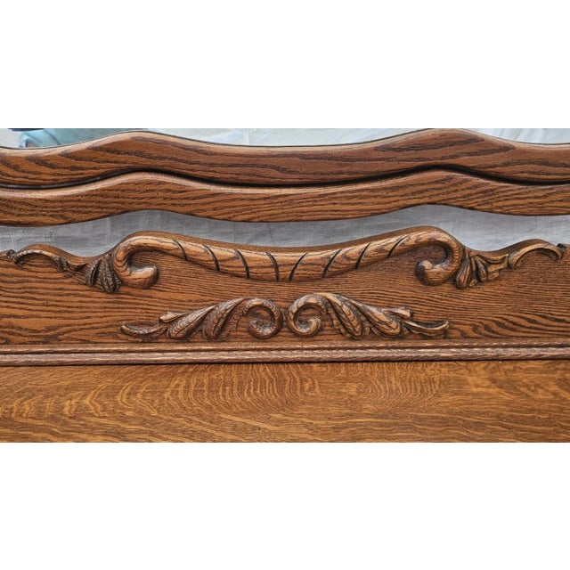 Antique 1900s Tiger Oak Dresser W/ Swivel & Tilt Carved Beveled Mirror Restored For Sale - Image 9 of 18