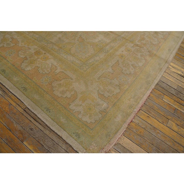 Textile 1930s Ivory Floral Antique Turkish Oushak Rug 9'10" X 13'4" Handknotted Wool Carpet For Sale - Image 7 of 9