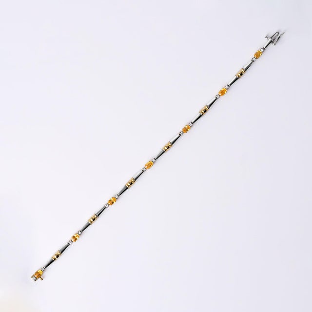 Lovely 1.25 Carat Yellow Sapphire and Diamond Thin Bracelet 14k 2 Tone Gold For Sale - Image 4 of 7