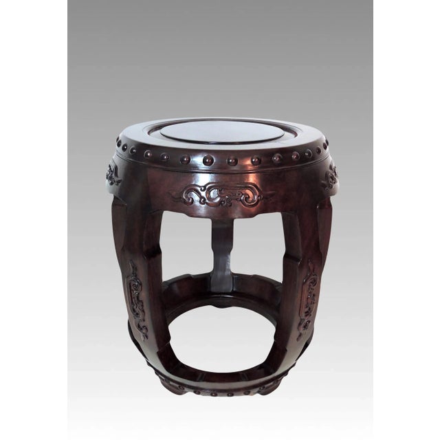 Chinoiserie 1950's Running Dragon Chinese Rosewood Mahjong Stool / Side Table, Shanghai For Sale - Image 3 of 9