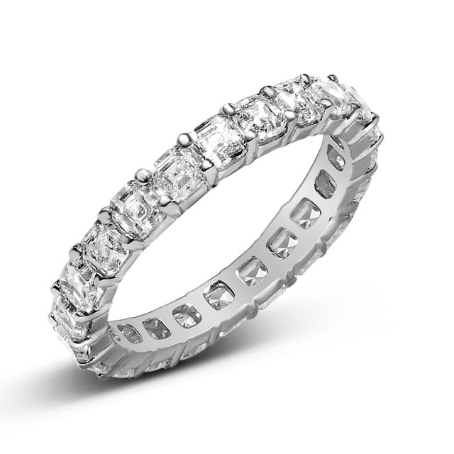 Contemporary 14K White Gold 2 1/3 Cttw Asscher Cut Lab Grown Diamond Eternity Band Ring (E-F Color, VS1-VS2 Clarity) - Ring Size 5.5, Size 5.5 For Sale - Image 3 of 8