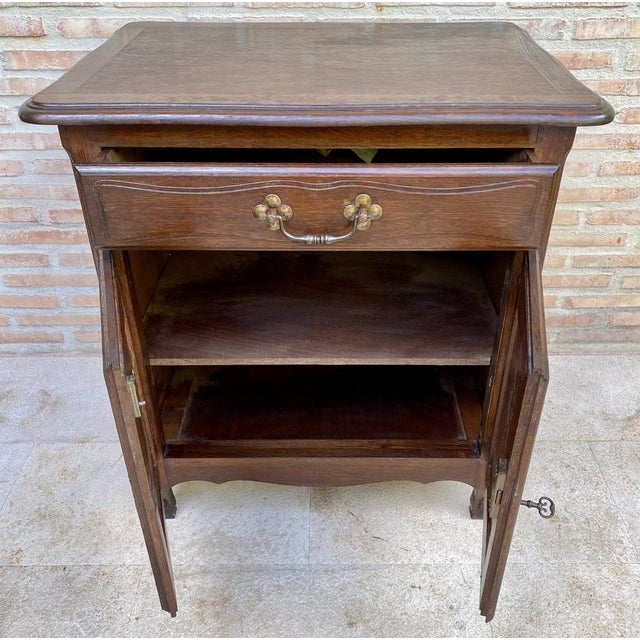 Mid-Century French Walnut Side Table with One Drawer and Double Door, 1950s For Sale - Image 10 of 16