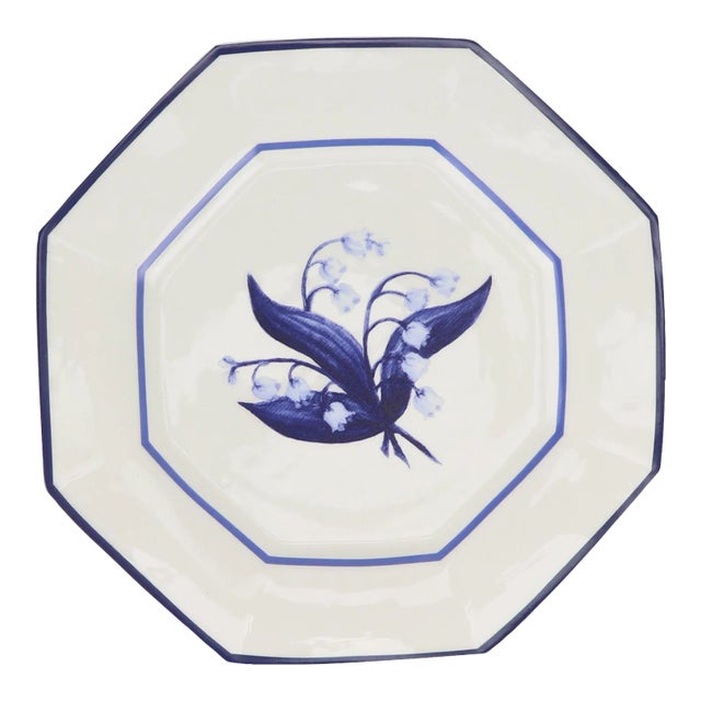 Carolyne Roehm x Enchanted Home Lily of The Valley 8" Salad Plates in Blue, Set of 8 For Sale