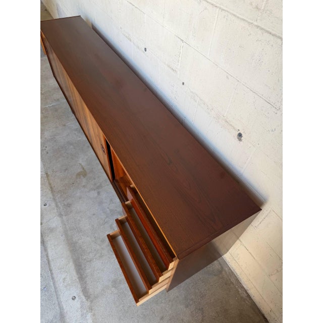 Long Sideboard Rosewood Buffet With Sliding Doors Crafted in Denmark Mid-Century Modern 1960s For Sale - Image 4 of 11