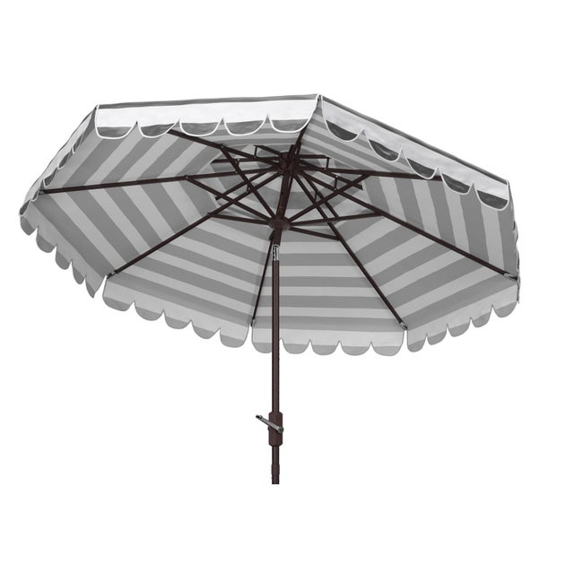 2020s Vienna 9Ft Round Double Top Crank Umbrella, Black & White For Sale - Image 5 of 6