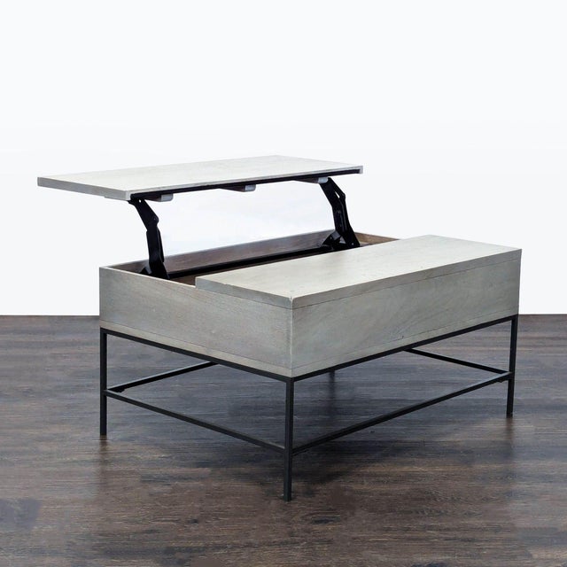 West Elm West Elm Industrial Solid Wood Storage Pop-Up Coffee Table For Sale - Image 4 of 9