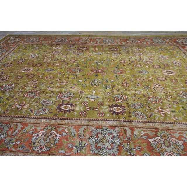 1890s Antique Oversized Green Olive Floral Knotted Wool Persian Sultanabad Rug For Sale - Image 4 of 9