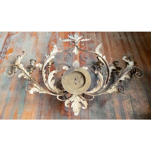 20th Century Large 40" Wide Italian Hollywood Regency Tole and Wood Wall Sconce For Sale - Image 18 of 18