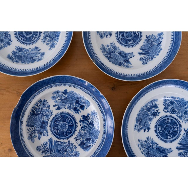 SET of 4 Antique Blue + White Fitzhugh Plates.