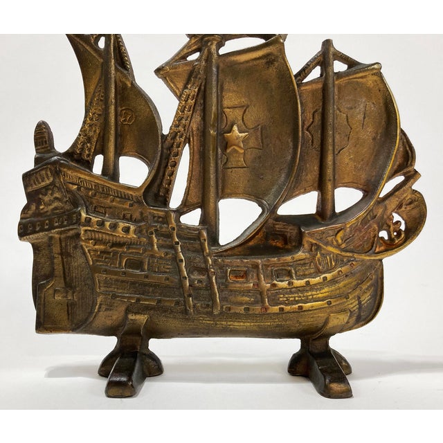Bronze Antique Cast Iron Pirate Ship Doorstop For Sale - Image 8 of 8