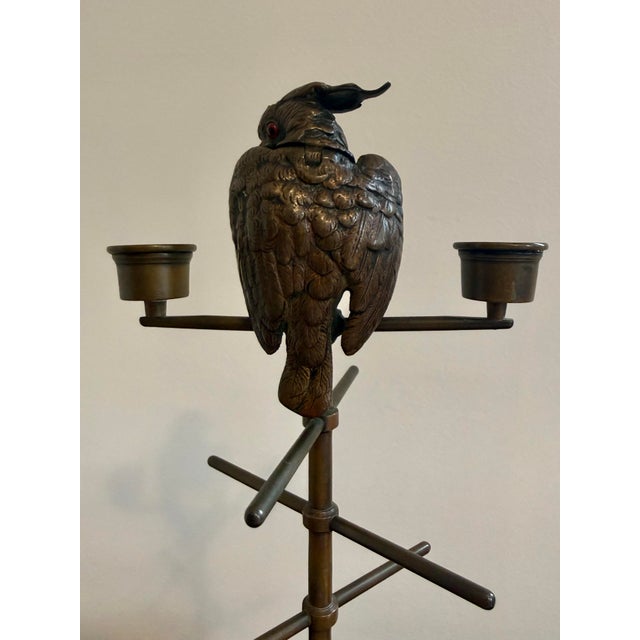 19th Century Bronze Parakeet Perch Matches or Inkwell Candlestick Holder For Sale - Image 4 of 10