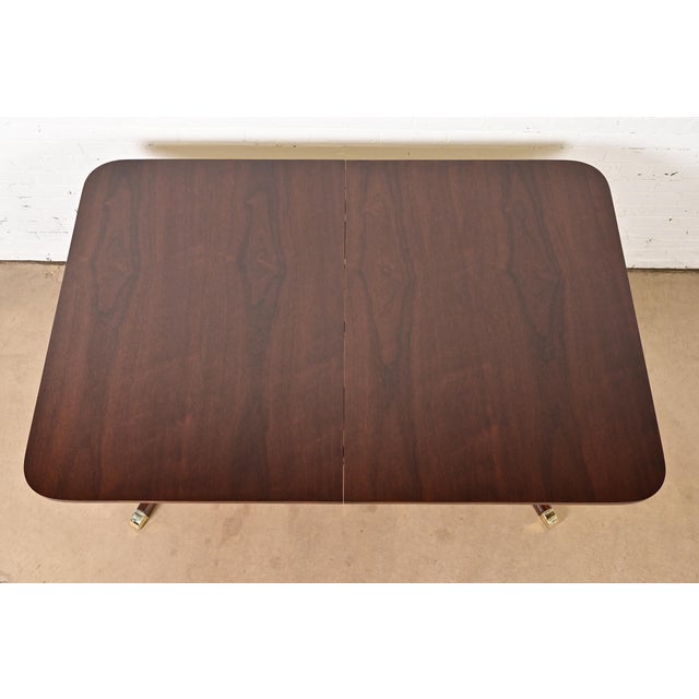 Baker Furniture Style Georgian Mahogany Double Pedestal Extension Dining Table, Newly Refinished For Sale - Image 9 of 11