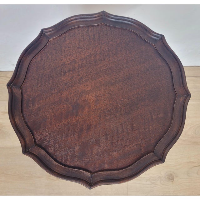Vintage Wine Tripod Table Piecrust Scalloped Edge English 1950 Postage Available For Sale - Image 4 of 18