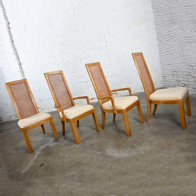 American of Martinsville Late 20th Century Modern Campaign Style Dining Chairs Light Wood & Cane by American of Martinsville, Set of 4 For Sale - Image 4 of 16