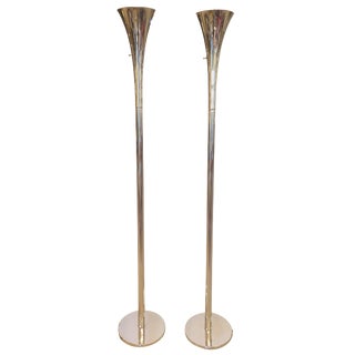 Sleek Nickel Mid-Century Modern Torchieres Floor Lamps by Laurel - a Pair For Sale