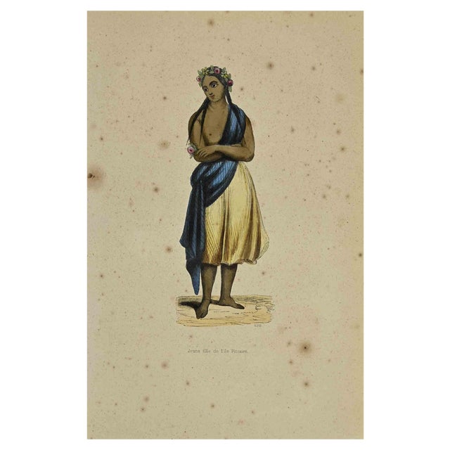 Auguste Wahlen, Jeune Fille de l'ile Pitcairn, Lithograph, 1844 For Sale