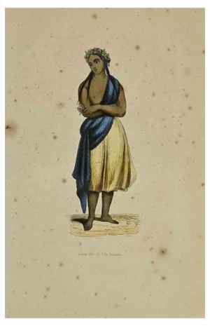 Auguste Wahlen, Jeune Fille de l'ile Pitcairn, Lithograph, 1844
