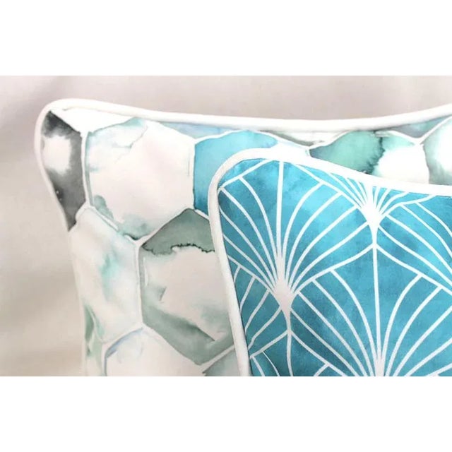 Contemporary 2000s Lee Jofa Style Palm Leaf Velvet Suede Reversible Pillow Cover With Piping For Sale - Image 3 of 13