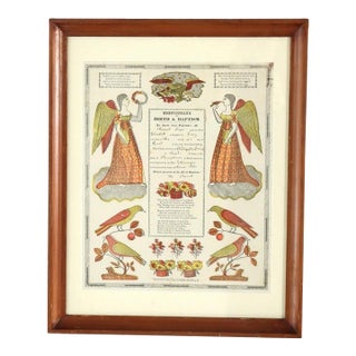 Pa German Fraktur Taufschein Hand Colored Birth/Baptismal Certificate C1859 For Sale