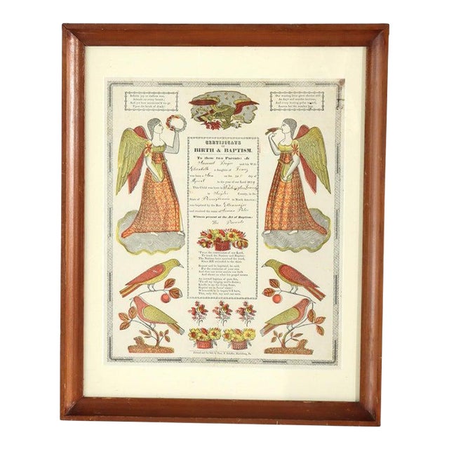 Pa German Fraktur Taufschein Hand Colored Birth/Baptismal Certificate C1859 For Sale