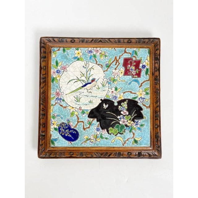 Antique French Glazed Ceramic Trivet from Longwy, 1900s For Sale - Image 3 of 16