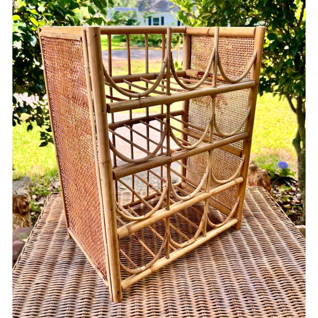 1960s Vintage Bamboo Rattan and Cane 12 Bottle Wine Rack For Sale - Image 5 of 9
