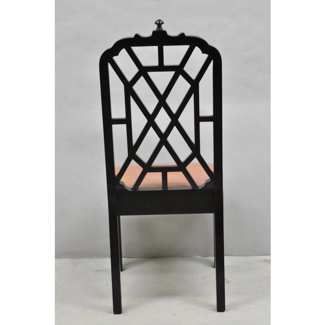 Vintage Chinese Chippendale Pagoda Fretwork Black Lacquer Dining Chair, Set of 4 For Sale - Image 11 of 13