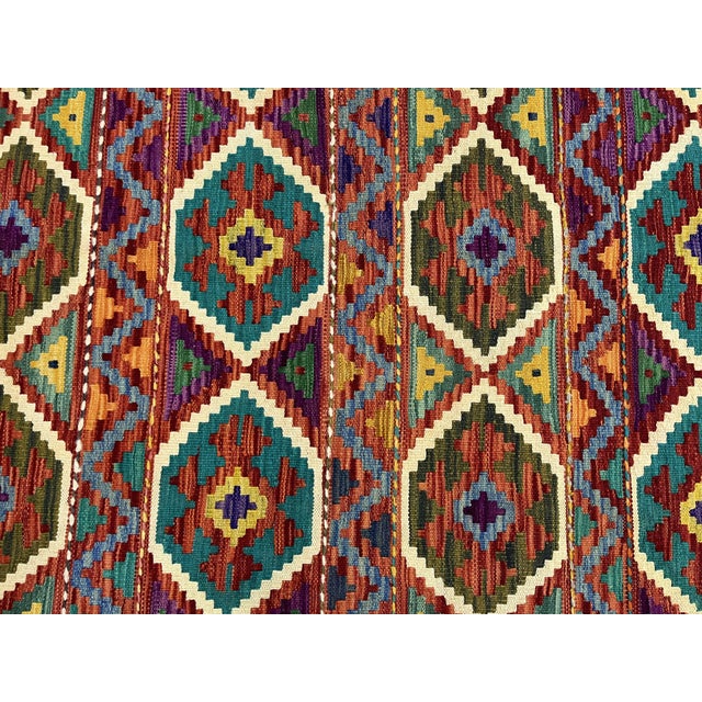 4' X 5'10" Afghan Chobi Khorjin Geometric Wool Kilim Rug For Sale - Image 13 of 17